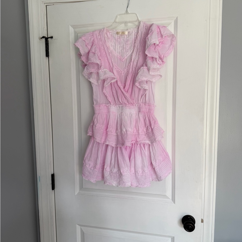 LoveShackFancy Light Pink Ruffle Tiered Mini Dress